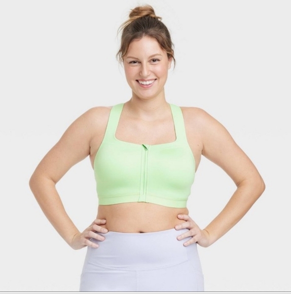 Women's Sculpt High Support Zip-Front Sports Bra All In Motion Light Green 34DD - Picture 1 of 15